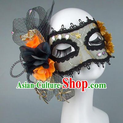 Top Grade Handmade Exaggerate Fancy Ball Accessories Black Veil Mask, Halloween Model Show Ceremonial Occasions Face Mask