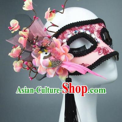 Handmade Halloween Fancy Ball Accessories Pink Flowers Mask, Ceremonial Occasions Miami Model Show Face Mask