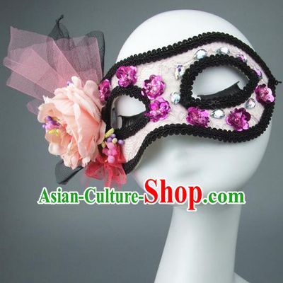 Handmade Halloween Fancy Ball Accessories Pink Veil Mask, Ceremonial Occasions Miami Model Show Face Mask
