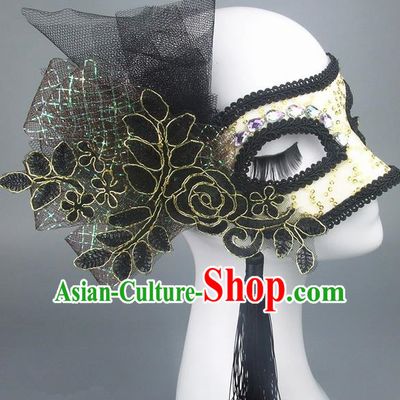 Handmade Halloween Fancy Ball Accessories Black Veil Lace Mask, Ceremonial Occasions Miami Model Show Face Mask