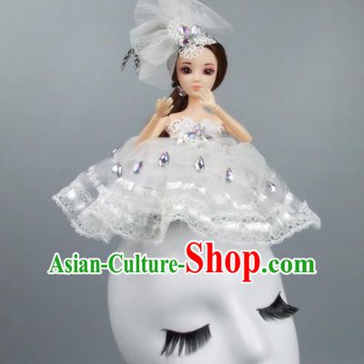 Handmade Halloween Fancy Ball Hair Accessories White Veil Doll Headwear, Ceremonial Occasions Miami Model Show Headdress
