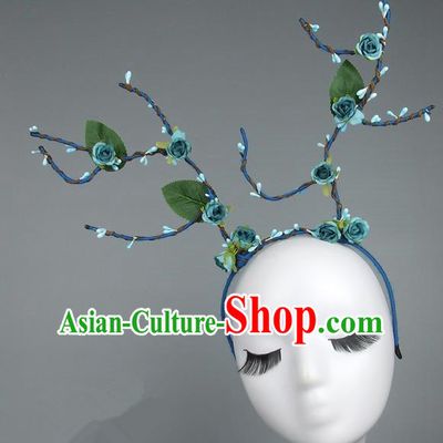 Handmade Halloween Fancy Ball Hair Accessories Green Flowers Headwear, Ceremonial Occasions Miami Model Show Headdress