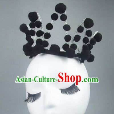 Handmade Halloween Fancy Ball Hair Accessories Black Royal Crown Headwear, Ceremonial Occasions Miami Model Show Headdress