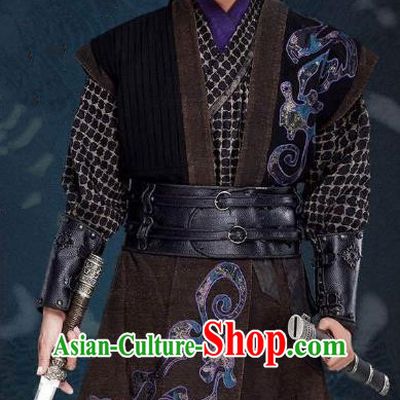 Traditional Chinese Qin Dynasty Swordsman Embroidered Costume, Asian China Ancient Assassin Clothing for Men