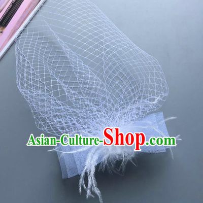 Handmade Vintage Hair Accessories Veil White Bowknot Headwear, Bride Ceremonial Occasions Model Show Headdress