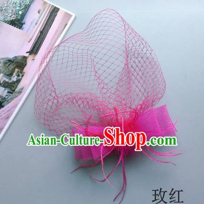 Handmade Vintage Hair Accessories Veil Pink Bowknot Headwear, Bride Ceremonial Occasions Model Show Headdress