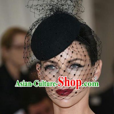 Handmade Vintage Hair Accessories Veil Black Top Hat Headwear, Bride Ceremonial Occasions Model Show Headdress