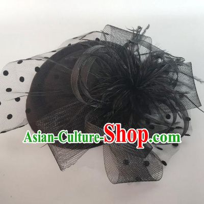 Handmade Vintage Hair Accessories Veil Black Flower Top Hat Headwear, Bride Ceremonial Occasions Model Show Headdress