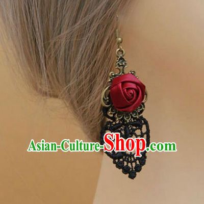 Handmade Wedding Accessories Black Lace Earrings, Bride Ceremonial Occasions Vintage Eardrop