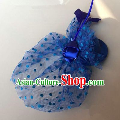 Handmade Baroque Hair Accessories Royalblue Feather Headwear, Bride Ceremonial Occasions Vintage Veil Top Hat for Kids