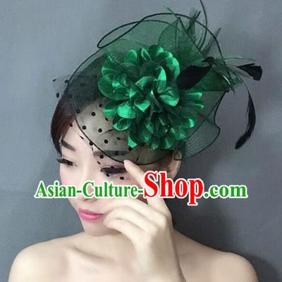 Handmade Wedding Hair Accessories Green Lace Headwear, Bride Ceremonial Occasions Vintage Top Hat