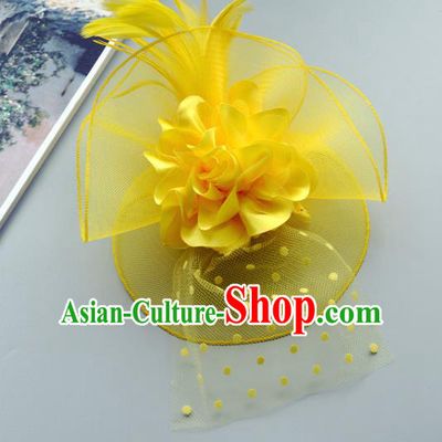 Handmade Wedding Hair Accessories Yellow Lace Headwear, Bride Ceremonial Occasions Vintage Top Hat