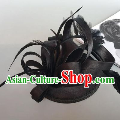 Handmade Wedding Hair Accessories Black Feather Headwear, Bride Ceremonial Occasions Vintage Top Hat