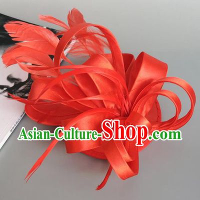 Handmade Wedding Hair Accessories Red Feather Headwear, Bride Ceremonial Occasions Vintage Top Hat