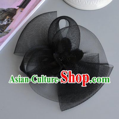 Handmade Baroque Hair Accessories Model Show Black Veil Hair Stick, Bride Ceremonial Occasions Headwear for Women