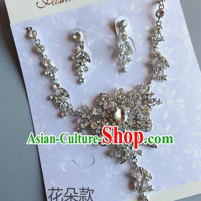 Handmade Wedding Accessories Crystal Flower Necklace and Earrings, Bride Ceremonial Occasions Necklet and Eardrop for Women