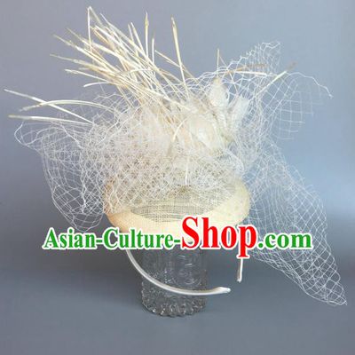 Top Grade Handmade Wedding Hair Accessories White Feather Hair Clasp, Baroque Style Bride Headdress for Women