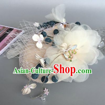 Handmade Baroque Wedding Hair Accessories Beige Flowers Headwear, Bride Ceremonial Occasions Vintage Top Hat for Women