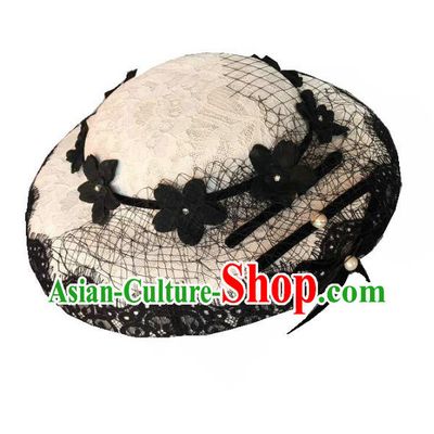 Handmade Baroque Hair Accessories Headwear, Bride Ceremonial Occasions Black Lace Hat for Women