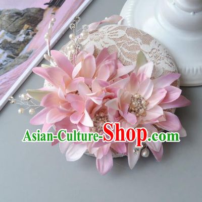 Handmade Baroque Hair Accessories Pink Flowers Headwear, Bride Ceremonial Occasions Top Hat for Kids