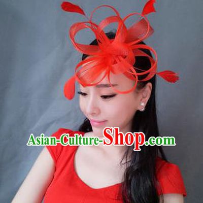 Handmade Baroque Hair Accessories Model Show Hair Stick, Bride Ceremonial Occasions Red Veil Headwear for Women