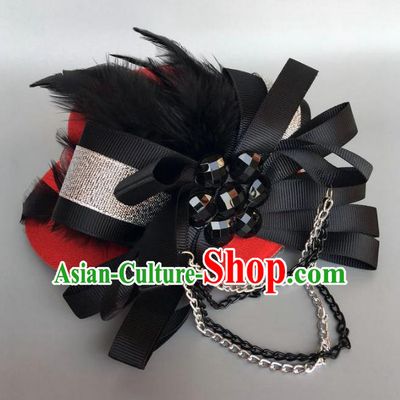 Handmade Baroque Hair Accessories Model Show Black Feather Hair Stick, Bride Ceremonial Occasions Hair Claw for Kids