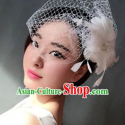 Handmade Baroque Hair Accessories Model Show White Feather Hair Stick, Bride Ceremonial Occasions Headwear for Women