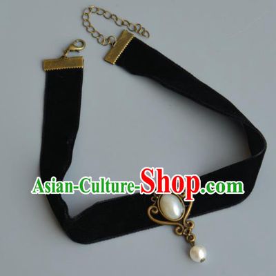 Handmade Wedding Accessories Pearls Necklace, Gothic Bride Ceremonial Occasions Necklet for Women