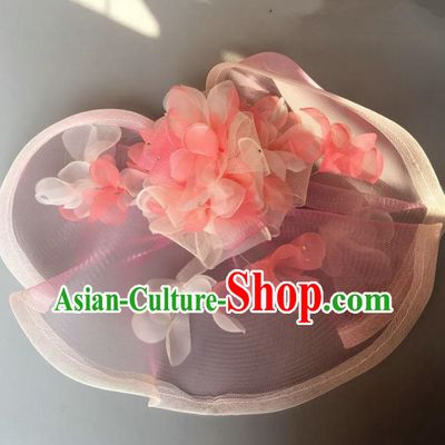 Top Grade Handmade Wedding Hair Accessories Bride Headwear, Baroque Style Pink Veil Flowers Top Hat for Women