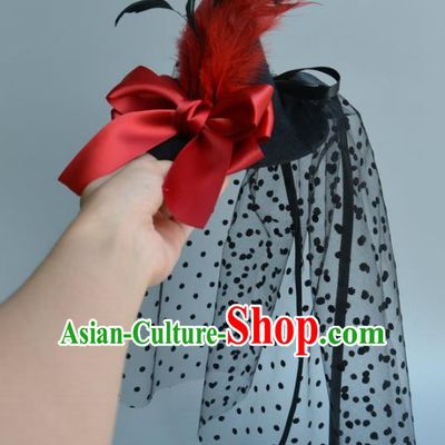 Top Grade Handmade Wedding Hair Accessories Bride Veil Headwear, Baroque Style Red Bowknot Hair Stick for Women