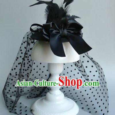 Top Grade Handmade Wedding Hair Accessories Bride Veil Headwear, Baroque Style Black Bowknot Hair Stick for Women