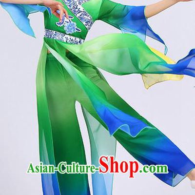 Traditional Chinese Classical Yangge Dance Embroidered Costume, Folk Fan Dance Uniform Classical Dance Green Clothing for Women
