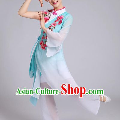 Traditional Chinese Classical Yangge Fan Dance Embroidered Costume, Folk Dance Uniform Classical Dance Green Clothing for Women