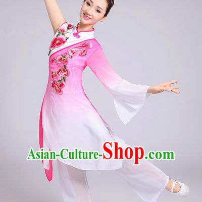 Traditional Chinese Classical Yangge Fan Dance Embroidered Costume, Folk Dance Uniform Classical Dance Pink Clothing for Women