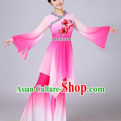 Traditional Chinese Yangge Fan Dance Embroidered Costume, Folk Dance Uniform Classical Dance Mandarin Sleeve Pink Clothing for Women