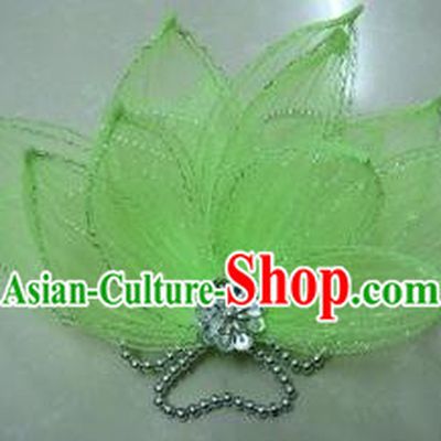 Top Grade Handmade Chinese Folk Dance Hair Accessories, China Yangge Fan Dance Green Flower Headwear for Women