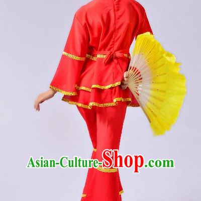 Traditional Chinese Yangge Fan Dance Mandarin Sleeve Costume, Folk Umbrella Dance Uniform Classical Dance Red Clothing for Women
