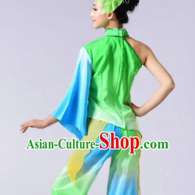 Traditional Chinese Yangge Fan Dance Costume, Folk Dance Green Uniform Classical Dance Clothing for Women
