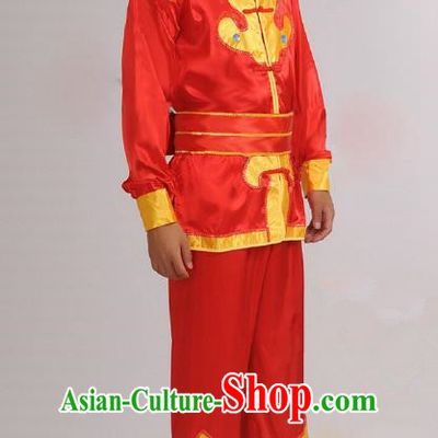 Traditional Chinese Classical Yangge Dance Embroidered Costume, Folk Lion Dance Uniform Drum Dance Red Clothing for Men