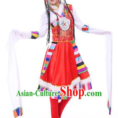 Traditional Chinese Mongol Nationality Dance Costume, Mongols Dance Ethnic Pleated Skirt Mongolian Minority Embroidery Clothing for Women