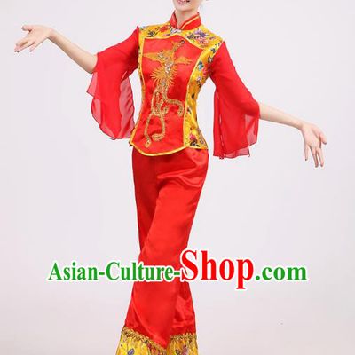 Traditional Chinese Yangge Dance Red Costume, Folk Drum Dance Uniform Classical Dance Embroidery Clothing for Women