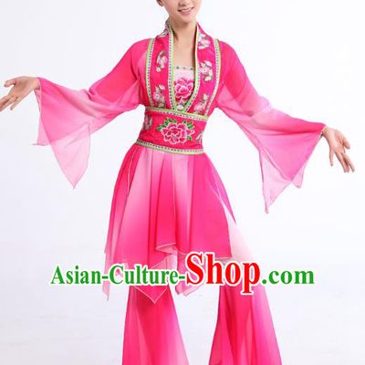 Traditional Chinese Yangge Fan Dance Dance Costume, Folk Dance Uniform Classical Dance Embroidery Clothing for Women