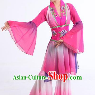 Traditional Chinese Yangge Fan Dance Dance Pink Costume, Folk Dance Uniform Classical Dance Embroidery Clothing for Women