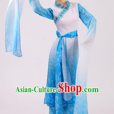 Traditional Chinese Yangge Fan Dance Dance Blue Costume, Folk Dance Uniform Classical Dance Water Sleeve Dress Clothing for Women