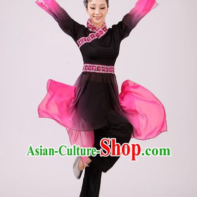 Traditional Chinese Yangge Fan Dance Dance Black Costume, Folk Dance Uniform Classical Dance Mandarin Sleeve Clothing for Women