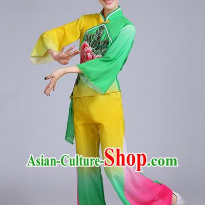 Traditional Chinese Classical Yanko Dance Embroidered Peony Green Costume, Folk Yangge Dance Uniform Drum Dance Clothing for Women