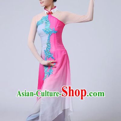 Traditional Chinese Yangge Dance Embroidered Pink Costume, Folk Fan Dance Uniform Classical Drum Dance Clothing for Women