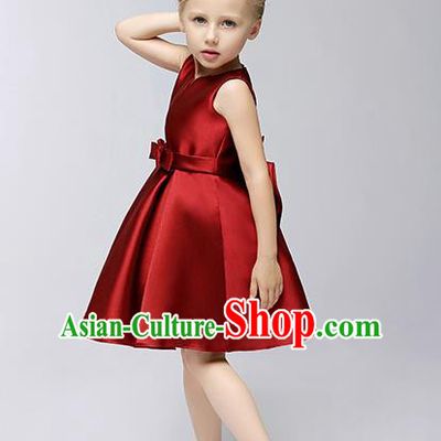 Children Modern Dance Flower Fairy Costume, Performance Model Show Clothing Princess Red Short Dress for Girls