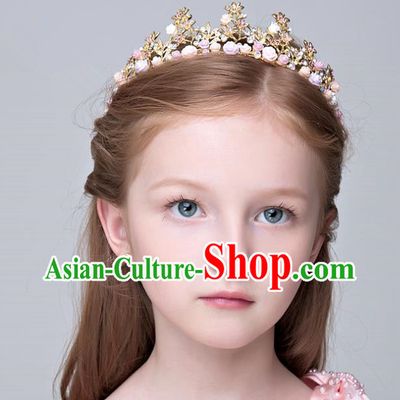 Handmade Children Hair Accessories Crystal Royal Crown, Princess Headwear Model Show Hair Clasp for Kids