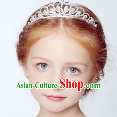 Handmade Children Hair Accessories Crystal Royal Crown, Princess Model Show Headwear Hair Clasp for Kids